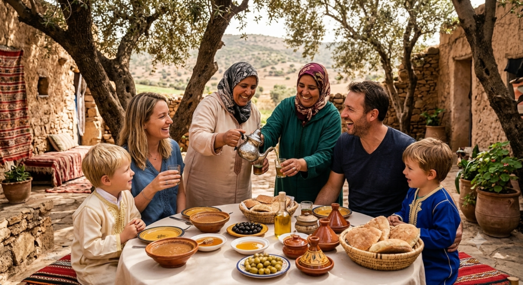 Members of the cooperative community gathered around a shared table