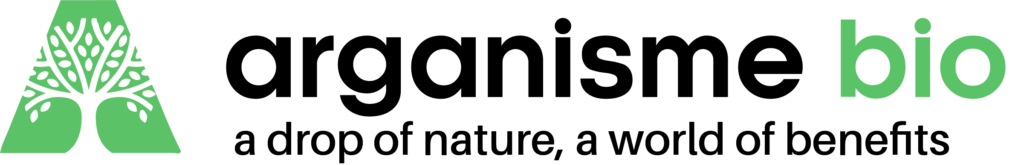 Arganisme Bio — argan tree monogram wordmark, a drop of nature a world of benefits